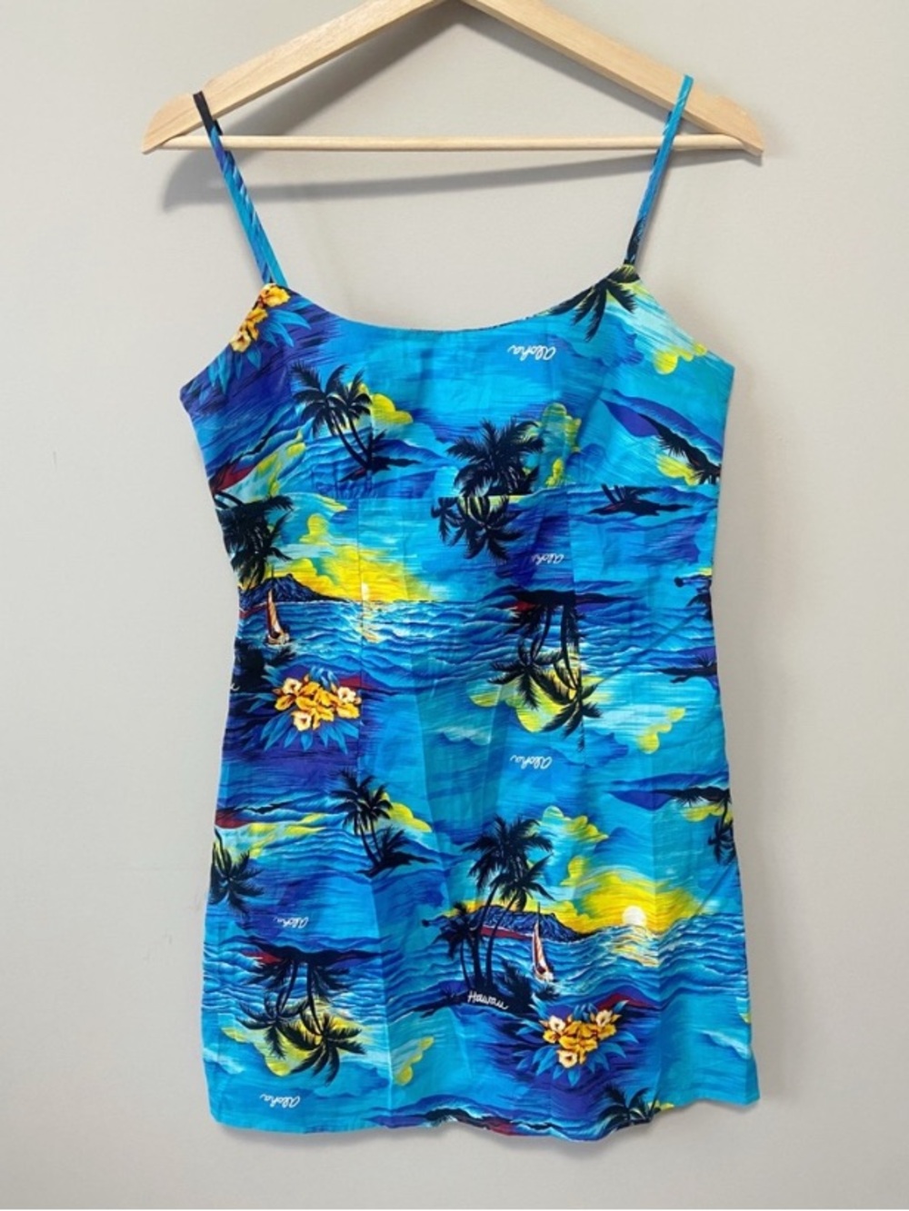 Royal Creations - Blue Tropical-Print Spaghetti-Strap Mini Dress - Picture 5 of 9